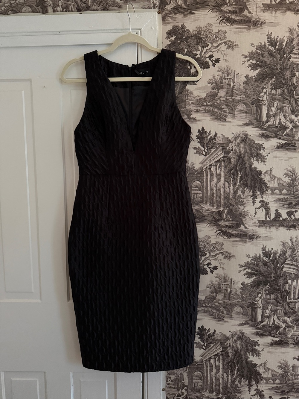 Milly Callie Dress Black Textured Midi Dress Size 4 NWT